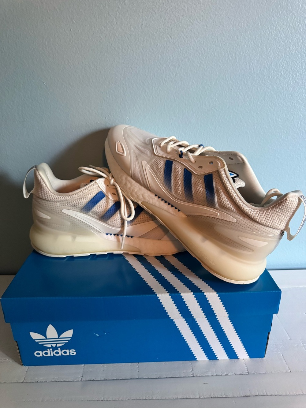 Adidas ZX 2K Boost 2.0 Cloud White Blue Bird Sneakers Mens Size 11